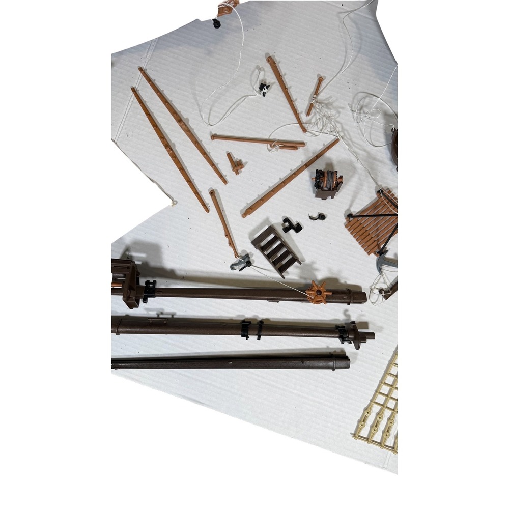 Playmobil Pirate Ship Parts Lot 2 Hulls Masts Rigging Sail Rowboat Raft Germany - Picture 5 of 11